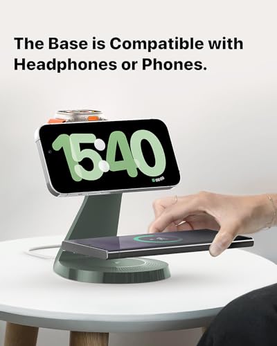 3 in 1 Charging Station for Apple Devices, Mag-Safe Charger Stand Fast Charging, Wireless Charger for iPhone 16/15/14/13/12 Series, & AirPods, & iWatch (USB-C Charger Included) - color: Green