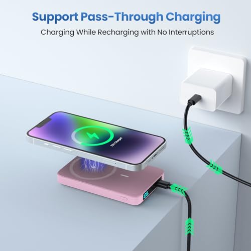 Magnetic Portable Charger 10800mah for Magsafe Battery Pack, Wireless Power Bank with USB C in&out PD Fast Charging,Travel Essential Phone Battery Charger For iPhone 17/16/15/14/13/12 Series-Pink - color: Pink