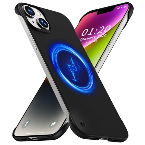 GRECAZO Magnetic Frosted Frameless Case for iPhone 14, Black | Compatible with MagSafe, Metallic Finish, Hard PC Cover, Ultra Thin Lightweight Minimalist Borderless, Slim Fit, 6.1-Inch - color: Black, size: iPhone 14