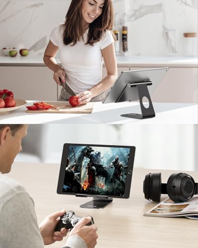 OMOTON T1 Adjustable Tablet Stand for Desk, Aluminum Holder for iPad Black - color: Black