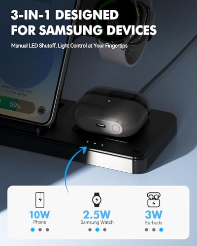 3-in-1 Charging Station for Samsung, Foldable Wireless Charger Stand