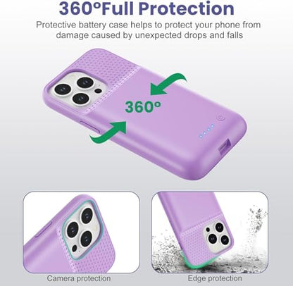 Feob Battery Case for iPhone 14 Pro Max,[2026 Upgraded] 8600mAh Ultra-Slim Portable Extended Charger Case Cover for iPhone 13 Pro Max Charging Case (6.7 Inch)-Purple - color: Purple