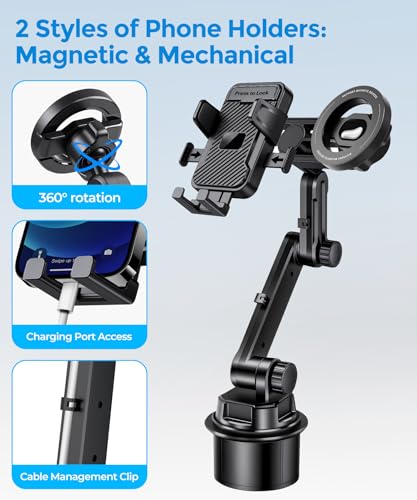 Dual Cup Holder Phone Mount for Car, MagSafe & Clamp Holder, Holds 2 Phones - color: Clamp & Magsafe