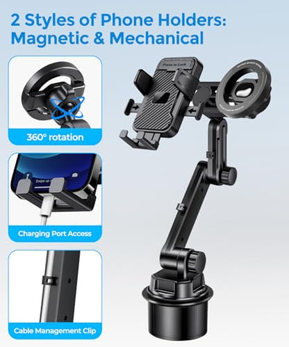 Dual Cup Holder Phone Mount for Car, MagSafe & Clamp Holder, Holds 2 Phones - color: Clamp & Magsafe
