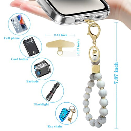 Silicone Beaded Phone Wrist Strap, Phone Bracelet Strap with Tether Tab Elastic Hands Free Wristlet Strap - color: Resin White