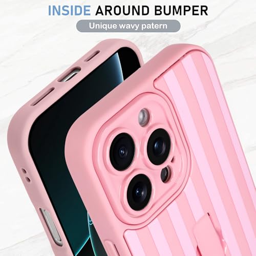 KANGHAR Compatible with iPhone 16 Pro Case Stripes -Pink | Silicone Cute Pattern, Wristband Kickstand Camera Protection Soft Slim Cover for Girls Women - color: Pink-Stripes, size: iPhone 16 Pro