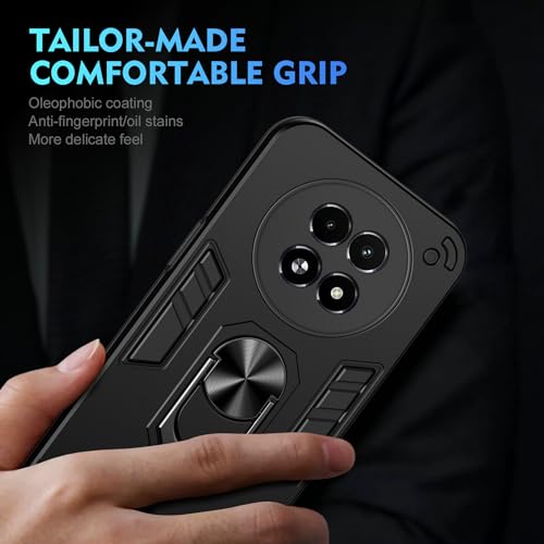 Compatible with Realme 13 5G / Realme 12 / Realme C65 5G Phone Case Cover Built-in Stand Shockproof and Drop-Proof [with Tempered Glass Screen Protector] Black - color: HY-GZS-black, size: Realme 13 5G/Realme 12