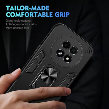 Compatible with Realme 13 5G / Realme 12 / Realme C65 5G Phone Case Cover Built-in Stand Shockproof and Drop-Proof [with Tempered Glass Screen Protector] Black - color: HY-GZS-black, size: Realme 13 5G/Realme 12
