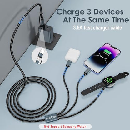 2Pack Travel Essentials for Apple Watch Charger,3 in 2 Charging Cable - color: Black, size: 2Pack-4FT