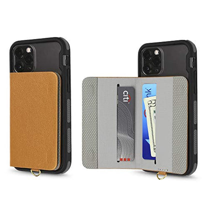 Cell Phone and Credit Card Holder with Crossbody and Wrist Straps, Stick-On Wallet w/RFID Protection Multiple Card Slots Transparent ID Pocket - color: Cream
