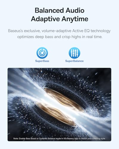 Baseus Bass BP1 Pro Noise Cancelling Wireless Earbuds, Real-Time Adaptive Noise Cancelling, Adaptive Active EQ, LDAC Hi-Res Sound, 6-Mic AI Clear Calls, 55H Playtime, IP55 Waterproof, Bluetooth 6.0 - color: Moon White