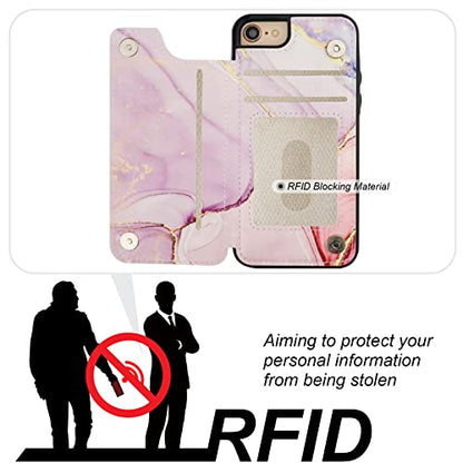 HAOPINSH for iPhone SE(2022) iPhone SE(2020) iPhone 7/8 Wallet Case with Card Holder, Pink Marble Back Flip Case PU Leather Kickstand Card Slots, Double Magnetic Clasp Shockproof 4.7" - color: Pink Marble