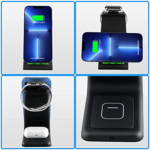 Wireless Charger iPhone,YOCUNKER 3 in 1 Qi Fast Wireless Charging Station Stand Dock for Multiple Devices Apple Watch Series 7/SE/6/5/4/3/2, Airpods 3/Pro/2,iPhone 14/13/12/11 Pro Max/X/XR (Black) - color: Black
