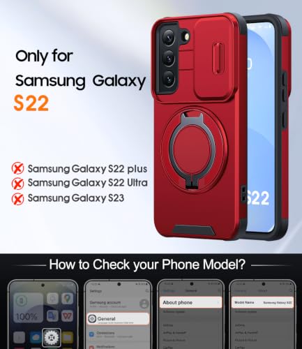 JAME for Samsung Galaxy S22 Case with Ring Stand & Slide Camera Cover Red - color: Red, size: Galaxy S22