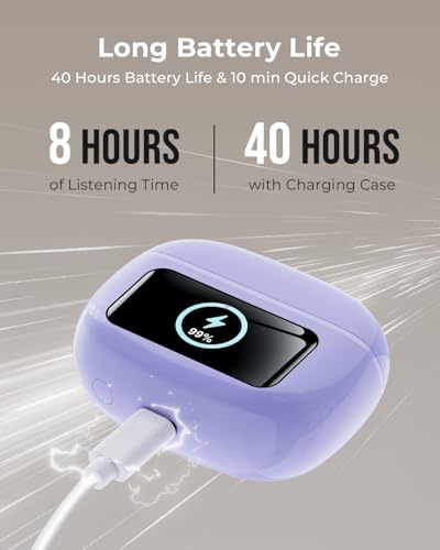 Wireless Earbuds with Smart Touchscreen Case, Bluetooth 6.0 Ear Buds with AI Noise Cancelling Calls, 40H Playtime Stereo Headphones, IPX7 Waterproof Earbuds for Workout, Travel, iPhone,Android,Purple - color: Purple