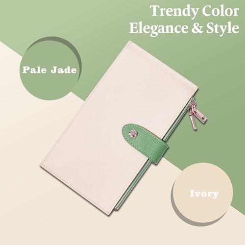 Travelambo RFID Wallet Women Bifold Multi Card Wallet Case with Zipper Pocke Credit Card Holder for Women - color: Beige & Sage Green