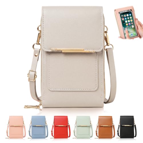 Touchscreen Phone Crossbody Bag for Women,2026 Small Anti Theft Leather Bag,Adjustable PU Leather Phone Bag - color: Gray