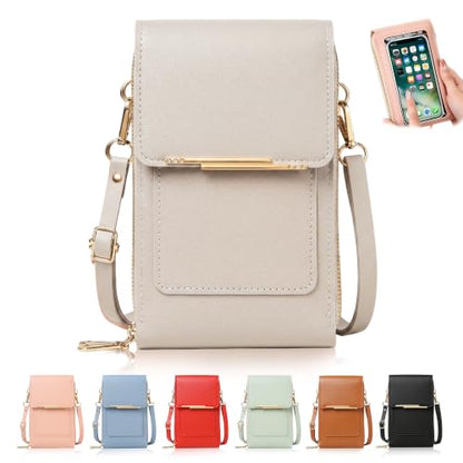 Touchscreen Phone Crossbody Bag for Women,2026 Small Anti Theft Leather Bag,Adjustable PU Leather Phone Bag - color: Gray
