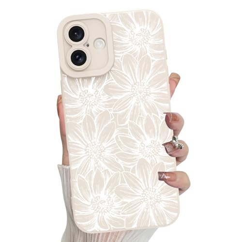 MZELQ for iPhone 16 Case Sunflowers Floral Pattern -White | Silicone Flowers Cute, Camera Protection Soft Slim Phone Cover for Girls Women - color: White-Sunflower, size: iPhone 16