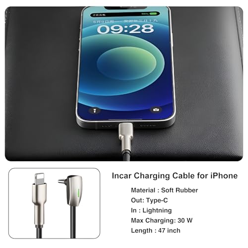 USB C to Lightning Charging Cable fit for 2026 Tesla Model 3/Y/X/S/Cybertruck 90° Right-Angle Charging Cable Compatible with iPhone 11/12/13/14 and Vehicles Dock (C to L) - style: USB C to Lightning Charging Cable