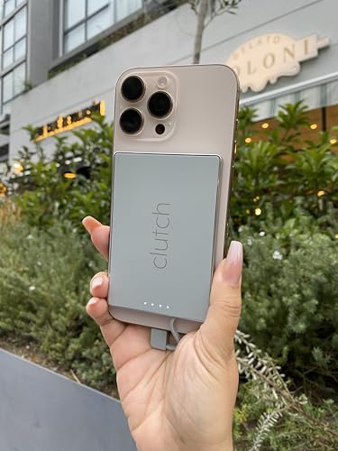 Clutch - Pro USB-C Portable Charger - Compatible with iPhone 15, 16, 17 & Android Devices - Power Bank Magnetic Battery - TSA Travel Approved - USB Rechargeable - Built-in Cable - 5000 mAh - 3.7oz - color: Gray