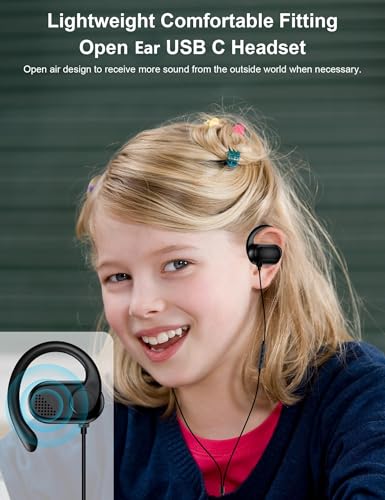 AHFYCIH Open Ear USB C Headphones Wired Earbuds with Over Ear Hook - color: Black