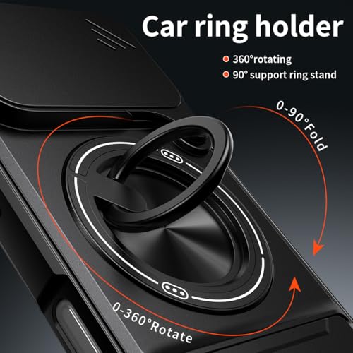 Dssairo for iPhone 17 Pro Max case with 360°Rotation Magnetic Ring Compatible with MagSafe Slide Camera Cover Foldable Stand Military-Grade Shockproof Protective case (Black, iPhone 17 Pro Max) - color: Black, size: iPhone 17 Pro Max