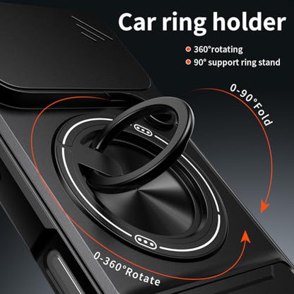 Dssairo for iPhone 17 Pro Max case with 360°Rotation Magnetic Ring Compatible with MagSafe Slide Camera Cover Foldable Stand Military-Grade Shockproof Protective case (Black, iPhone 17 Pro Max) - color: Black, size: iPhone 17 Pro Max