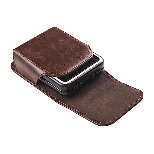 Leather Mobile Phone Holster Compatible with Samsung Galaxy Z Flip 8/7/6/5/4/3, Flip Smartphone Waist Bag with Belt Loop Compatible with Motorola RAZR 70 60 50 40 Ultra/RAZR+/Pura X/P50 Pocket - color: Coffee