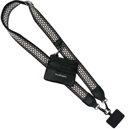 Save the Girls Clip & Go Phone Lanyard with Wallet Pouch, Fun Dots - color: Black/Grey