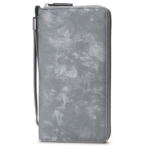 Bveyzi Women RFID Blocking Wallet Leather Zip Around Phone Clutch Large Capacity Ladies Travel Purse Wristlet - color: Frosted Gray