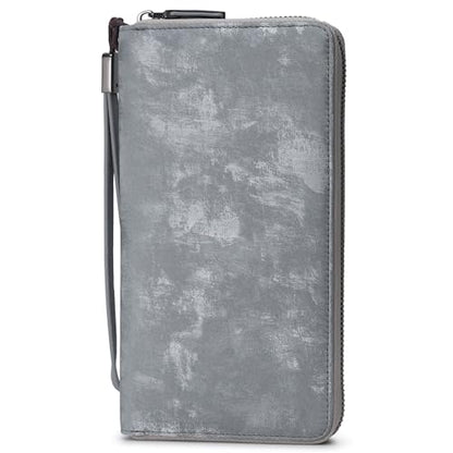 Bveyzi Women RFID Blocking Wallet Leather Zip Around Phone Clutch Large Capacity Ladies Travel Purse Wristlet - color: Frosted Gray