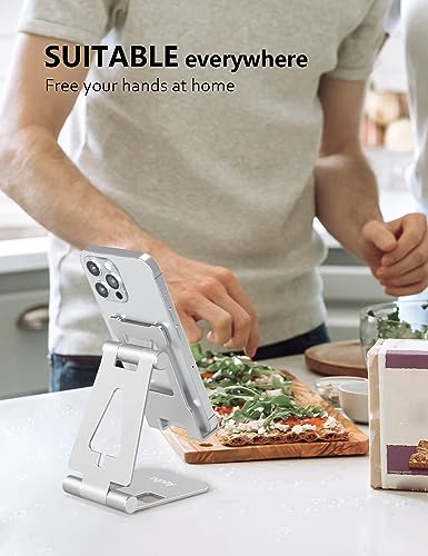 Aoviho Foldable Cell Phone Stand for Desk, Holder for iPhone,Silver - color: Silver
