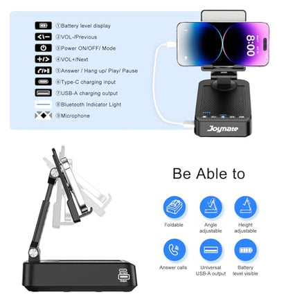 Gifts for Men Women, Phone Stand with Bluetooth Speaker and Charging Function 360° Rotable Angle Adjustable Cell Phone Holder with HD Stereo Sound Fits All Phones,Tablet (Black) - color: Black