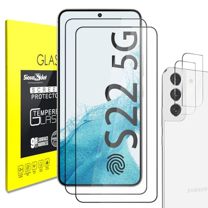 [2+2Pack] Tempered Glass Screen Protector for Samsung Galaxy S22 and Camera Lens Protector Fingerprint Unlock Full Coverage HD Clear Bubble Free 9H Compatible with Galaxy S22 6.1 inch - color: Samsung Galaxy S22 (6.1 inch)