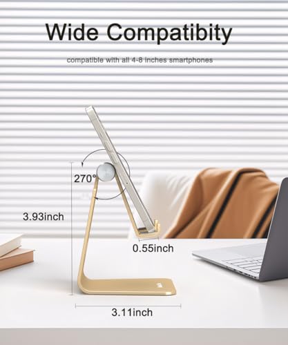 Cell Phone Stand for Desk- Adjustable Phone Stand Holder, Cradle, Dock, Desktop Stand for iPhone 17 16, 15, 14, Plus, Pro, Pro Max, 13 12 X XS,4-8" Phones, Office Accessories (Gold) - color: Gold