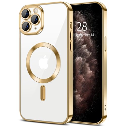 Hython Magnetic Clear for iPhone 11 Pro Case with Camera Lens Protector [Compatible with MagSafe] Luxury Plating Edge Slim Soft TPU Cover Protective Phone Case for iPhone 11 Pro 5.8", Gold - color: Gold, size: Iphone 11 Pro - 5.8 Inch