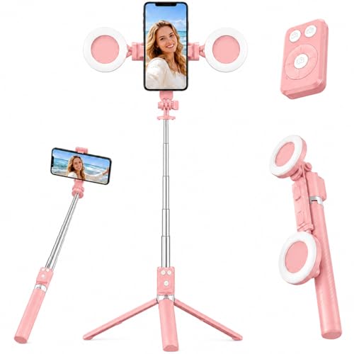 Tripod for iPhone with Light, Selfie Stick for iPhone, Pink Tripod Stand - color: Pink