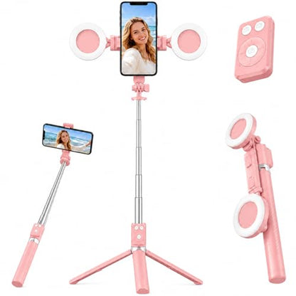 Tripod for iPhone with Light, Selfie Stick for iPhone, Pink Tripod Stand - color: Pink