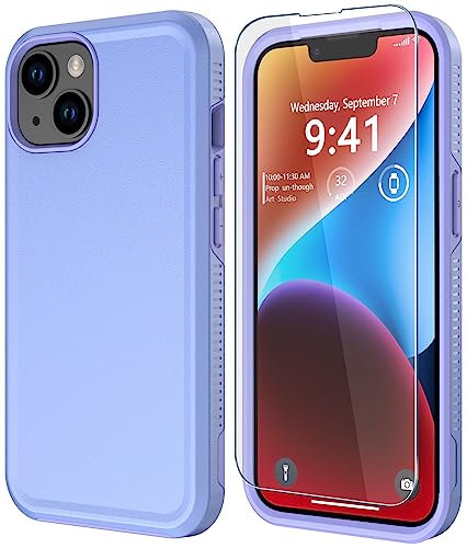 Diverbox for iPhone 14 case [Shockproof] [Dropproof] [Tempered Glass Screen Protector ],Heavy Duty Protection Phone Case Cover for Apple iPhone 14 (Purple-2in1) - color: Purple-2in1