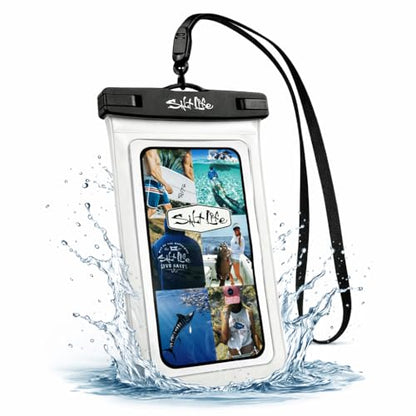 Salt Life Waterproof Phone Bag Sleeve – IPX8 100% Waterproof Protection, Universal Phone Pouch with Touchscreen Clear Window, Secure Seal Closure & Lanyard for Beach, Pool, Kayak & Travel (White) - color: White