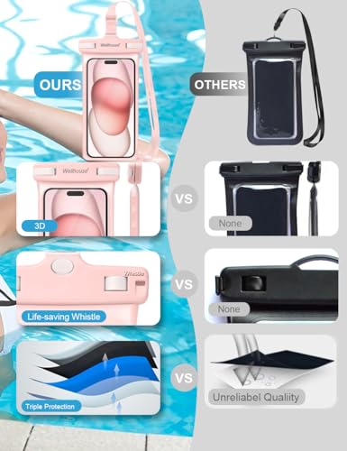 wellhouse Waterproof Phone Pouch, Waterproof Phone Case for iPhone17 16 15 14 13 Pro Max XS Samsung, IPX8 3D Cellphone Dry Bag Beach Essentials (2 Pack -Pink & White7.0, 7 inch) - color: 2 Pack -Pink & White7.0"
