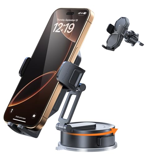 SUPERONE 3-in-1 Car Phone Holder, 360° Adjustable Car Phone Mount - color: Dark Black