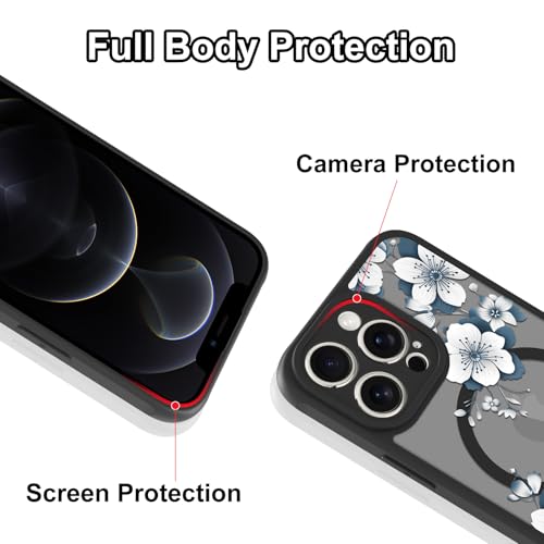 Magnetic for iPhone 12 Pro Max Case,White Flower | [Compatible with MagSafe] Cute Fashion Translucent Matte Hard Back Shockproof Anti-Scratch Phone Case,Ink Flower - color: Ink Flower, size: iPhone 12 Pro Max