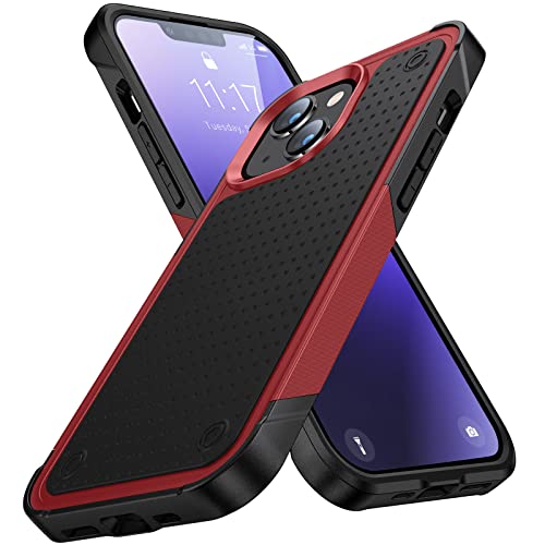 Designed for iPhone 14 Case iPhone 13 Case 2 in 1 Gift Militay Grade Drop Protective Rugged Heavy Duty Cover Shockproof Case for iPhone 14 Phone Case for Women Men boy Girl (Red+Black) - color: Red+Black