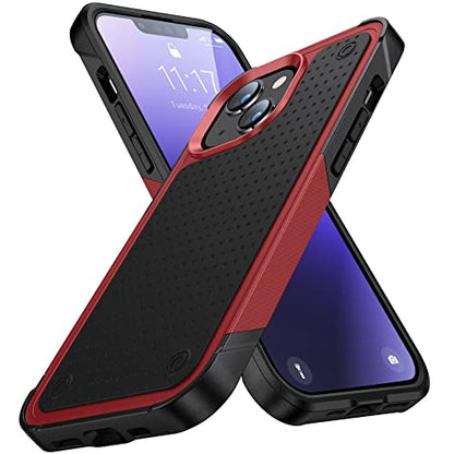 Designed for iPhone 14 Case iPhone 13 Case 2 in 1 Gift Militay Grade Drop Protective Rugged Heavy Duty Cover Shockproof Case for iPhone 14 Phone Case for Women Men boy Girl (Red+Black) - color: Red+Black