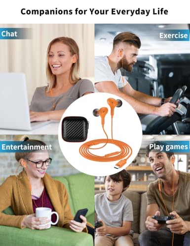USB C Headphone for Samsung S26 S25 FE S24 A16 A17 Z Wired Earbuds Magnetic - color: Oragne