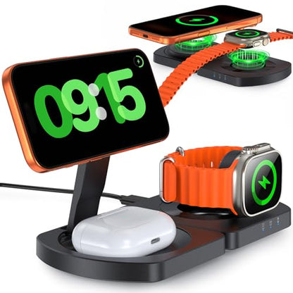 Wireless Charger for iPhone, 3-in-1 Magnetic Charging Station, Foldable - color: Apple Black