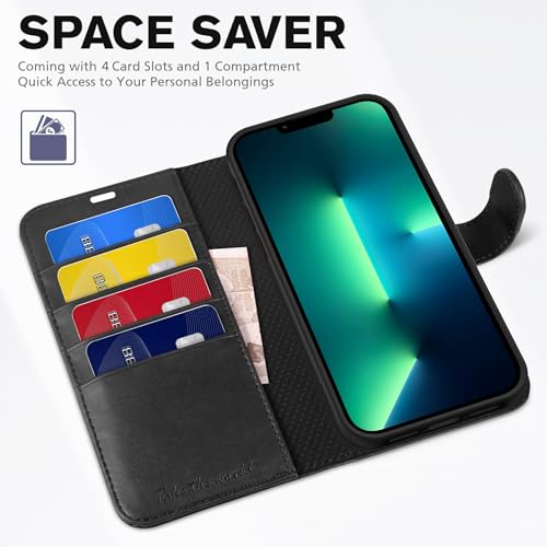 TUCCH Wallet Case for iPhone 13 Pro Max (6.7") 2021, 4 Card Holders, Black - color: Black