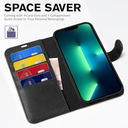 TUCCH Wallet Case for iPhone 13 Pro Max (6.7") 2021, 4 Card Holders, Black - color: Black